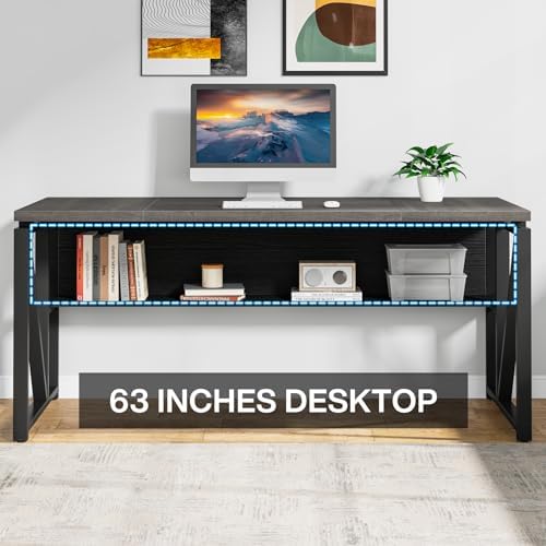 Tribesigns L Shaped Desk with Drawer Cabinet, 63" Executive Computer Desk and lateral File Cabinet, 2 Piece Home Office Furniture with Drawers for Hanging File, Doors with Locks (Gray, 63 inches)