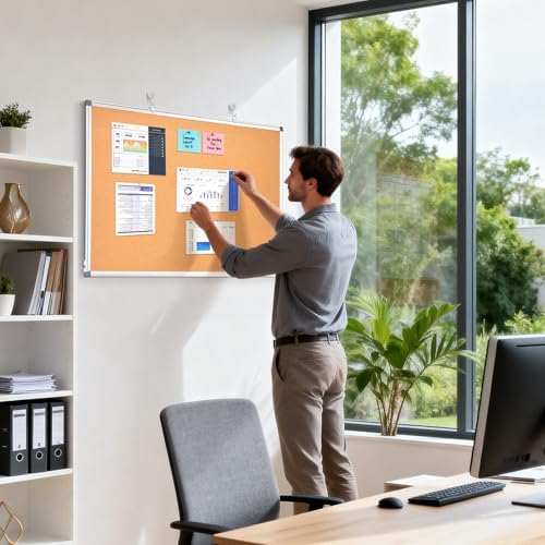 Double-Sided Cork Bulletin Board for Wall, WALGLASS 36" x 24" Notice Board