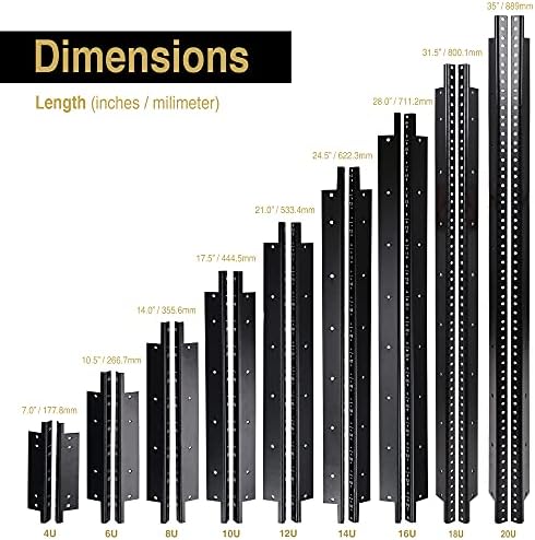 Sound Town 2-pack 20U Steel Rack Rails, with Black Powder Coated Finish and Screws (ST-RR-20U)