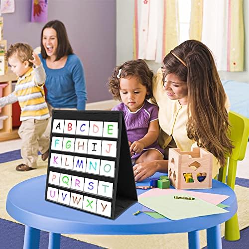 EAMAY Desktop Pocket Chart, Tabletop Teaching Classroom Pocket Charts Double-Side and self-Standing Pocket Chart for Kindergarten, Home Use or Classroom (Black) (Pack of 2)