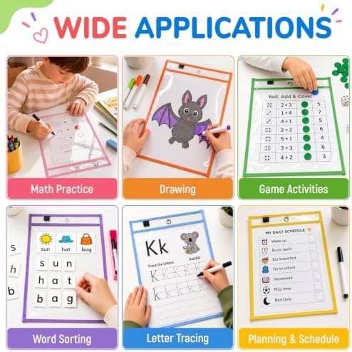 MR.MATE 55Pcs Dry Erase Pockets Sleeve 10x14,Clear Plastic Sheet Protectors