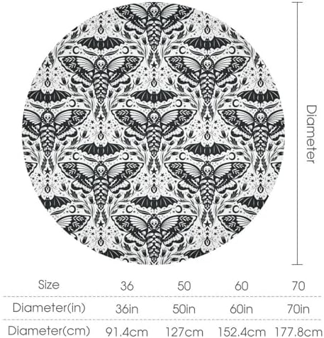 Boho Moth Tablecloth, Gothic Mysterious Halloween Black White Death Butterfly Bat Witch Print Table Cloth for Kitchen Dining Picnic Party Restaurant Decoration, 36x36in
