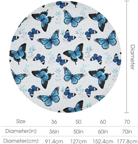 Blue Flying Butterfly Tablecloth, Vintage Celestial Butterfly Herbs Leaves Flower Print Table Cloth for Farmhouse Kitchen Party Picnic Dinner Decor, 70x70in