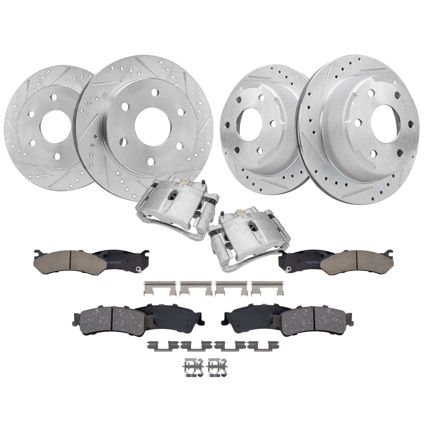Detroit Axle - Brake Kit for Chevy GMC Silverado Sierra 1500 Tahoe Yukon Astro Safari Drilled Brake Rotors Ceramic Brakes Pads F
