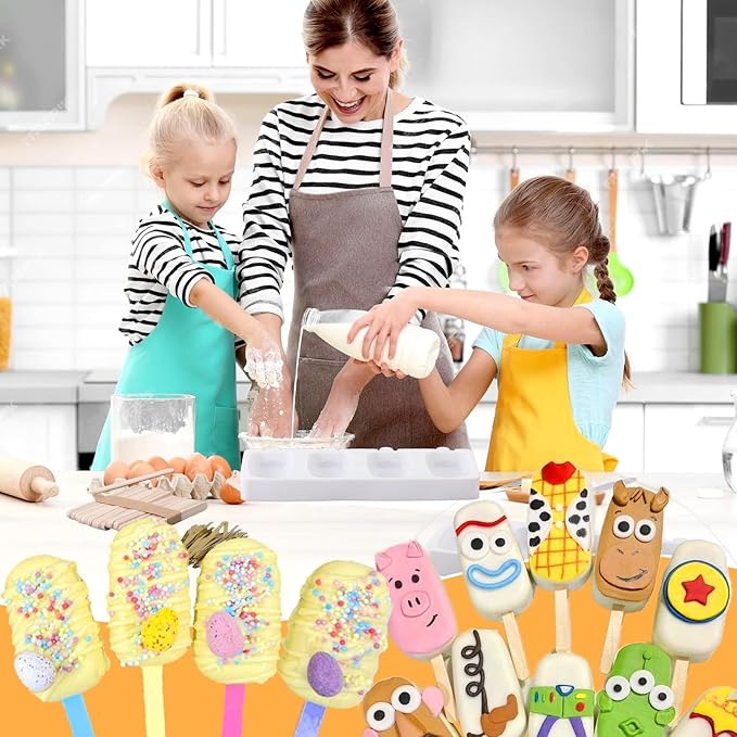 Juome Cake Pop Mold Kit, 2 Pack 8 Cavities Cakesicle Molds Silicone with 100 Wooden Sticks & 100 Packaging Bags with Ties, Cake Pop Maker Supplies Accessories, Baking Tools for Home Baking Desserts