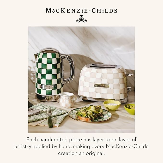 MACKENZIE-CHILDS 2-Slice Toaster, Decorative Toaster for Kitchen, Brown-and-White Mocha Check