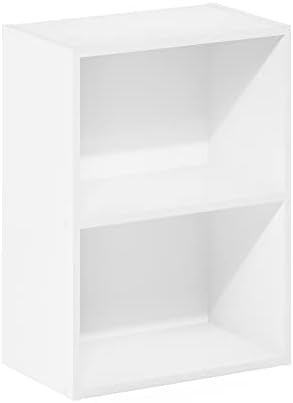 Furinno LUDER 2-Tier Book Shelf, Wide Open Shelves Bookshelf, Plain White