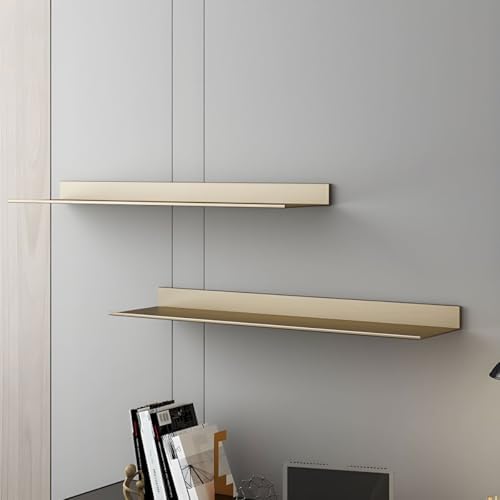 Metal Bookshelf Wall Mounted Contemporary Bookcase Office Aluminum Alloy Wallmounted Storage Shelf Living Room Bookshelf Metal Partition Single-layer Display Shelf Gold 23.6"L x 8.3"W x 3.1"H