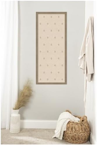 Kate and Laurel Framed Fabric Pinboard 18 x 42, Beige Botanical Block Print Printed Linen Classic Bulletin Board for Use as a Vision Board or Wall Organization, Florence Light Brown Frame