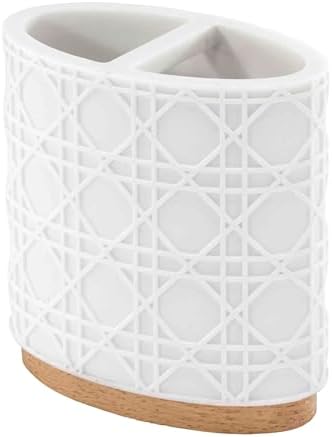 Nicole Miller - Tumbler, Durable Resin Countertop Accessories with Faux-Wood Base, Modern Bathroom Decor, Dorm Room Essentials (Lena Collection, White)