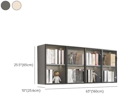 Wall Hanging Lateral Filing/Vertical Timber Wall Unit Transparent Glass Door Shelf Wall-Mounted Wood Bookcase Action Figure Model Storage Cabinet Display Case Grey 63" L x 10" W x 26" H