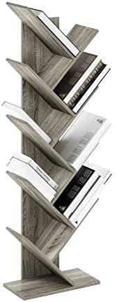 Furinno TREE Book Shelf, 9-Tier Bookshelf, Tree Bookcase with Angled Open Shelf, 8.4 x 15.7 x 50.9, Corner Shelf for Room Decor, for Living Room, Bedroom, Home Office, French Oak