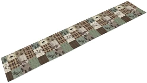 Rustic Moose Deer Bear Table Runner, Retro Vintage Bear Cottage Country Style Cabin Farmhouse Dinner Runner for Home Kitchen Dining Table Decoration 13"x120"