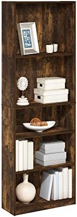 Furinno Jaya 5-Tier Book Shelf with Adjustable Shelves, Amber Oak