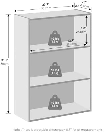 Furinno Simple Book Shelf, 3-Tier Bookshelf, Storage Shelves Bookcase, 9.7 x 23.7 x 31.5, for Living Room, Bedroom, Home Office, Espresso