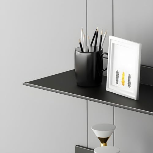 Metal Bookshelf Wall Mounted Contemporary Bookcase Office Aluminum Alloy Wallmounted Storage Shelf Living Room Bookshelf Metal Partition Single-layer Display Shelf Black 23.6"L x 8.3"W x 3.1"H