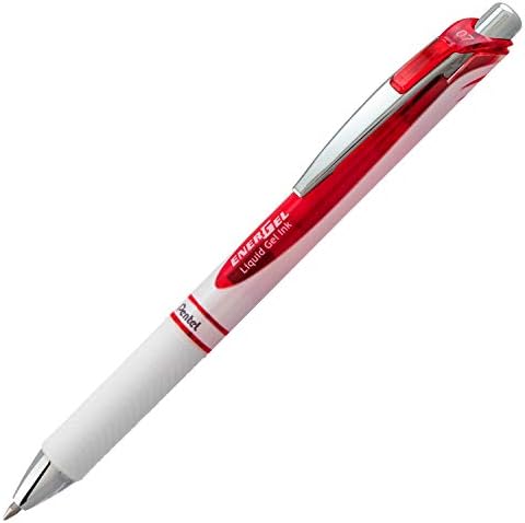 Pentel EnerGel RTX Pearl Retractable Liquid Gel Pen Metal Tip, 12 Pack, 0.7mm, Medium Line, Red Ink (BL77PW-B)