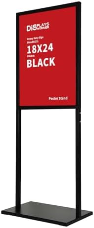 DISPLAYSWORKER Sign holder floor stand, heavy Duty Pedestal poster banner stand for display,18×24 inch slide-in double sided poster sign holder floor standing for board Display (Black, 18×24)