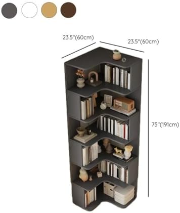 Vertical L-Shape Storage with Open Back 6 Shelves Corner Bookshelf Wood Floor Rack Student Integrated Wall Bookcase Corner Cabinet Multi-layer Storage Cabinet Light Walnut 24"L x 24"W x 75"H