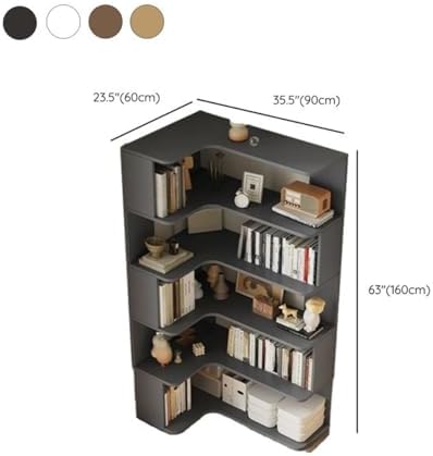 Vertical Lumber Wall Corner with 6 Shelves/5 Shelves & Closed Back Bookshelf Rack Floor Student Corner Cabinet Wall Multi-Layer Storage Cabinet Bookcase Light Walnut 24" L x 35" W x 63" H