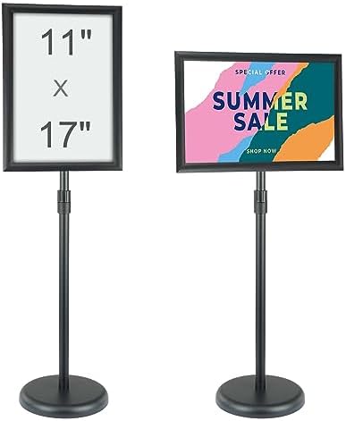 VEVOR Pedestal Sign Holder, 11 x 17 Inch Vertical and Horizontal Adjustable Poster Stand, Heavy-Duty Floor Standing Sign Holder with Round Base for Display, Advertisement, and Outdoor, Black