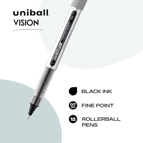 uni-ball(R) Vision(TM) Rollerball Pens, 0.7 mm, Fine Point, Gray Barrel, Black Ink, Pack Of 12, 60126