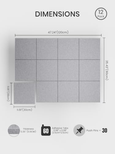 Bumusty 48"x 36" Large Felt Bulletin Board Tiles, Soft Gray