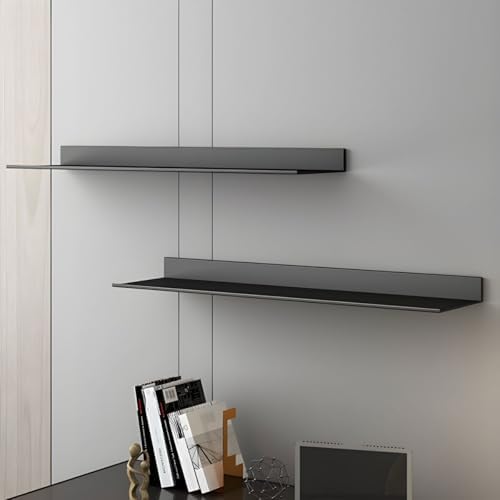 Metal Bookshelf Wall Mounted Contemporary Bookcase Office Aluminum Alloy Wallmounted Storage Shelf Living Room Bookshelf Metal Partition Single-layer Display Shelf Black 31.5"L x 8.3"W x 3.1"H
