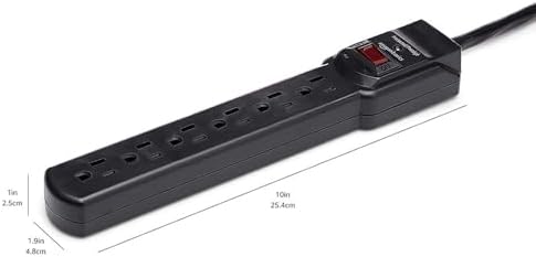 Amazon Basics 6-Outlet Surge Protector Power Strip with 200J Protection, Circuit Breaker, 2ft Extension Cord, Black, 2-Pack