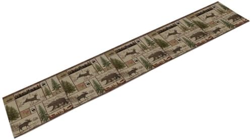 Rustic Moose Deer Bear Table Runner, Retro Vintage Bear Cottage Country Style Cabin Farmhouse Dinner Runner for Home Kitchen Dining Table Decoration 13x70inch