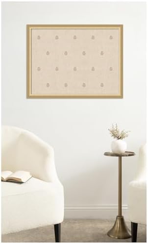 Kate and Laurel Framed Fabric Pinboard 26 x 20, Beige Botanical Block Print Printed Linen Classic Bulletin Board for Use as a Vision Board or Wall Organization, Florence Gold Frame