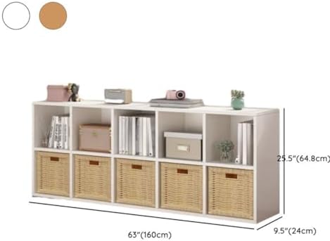 Lateral Filing Lumber Bookshelves Shelves Solid Wood Bookshelf, Floor-standing Storage Rack, Low Bookcase, Cube Storage Unit, Household TV Cabinet, Bay Window Cabinet White 63"L x 9"W x 26"H