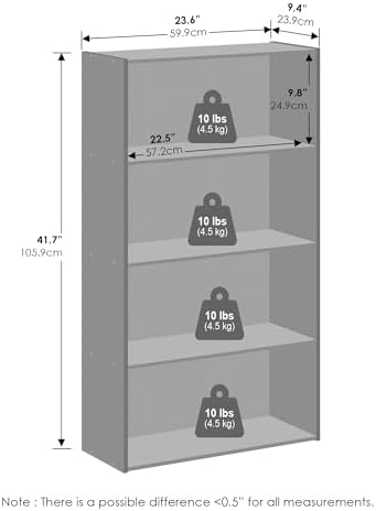 Furinno Simple Book Shelf, 4-Tier Bookshelf, Bookcase with Open Shelf, 9.4 x 23.6 x 41.7, for Living Room, Bedroom, Home Office, Amber Pine