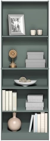 Furinno Jaya 5-Tier Book Shelf with Adjustable Shelves, Light Sage