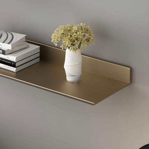 Metal Bookshelf Wall Mounted Contemporary Bookcase Office Aluminum Alloy Wallmounted Storage Shelf Living Room Bookshelf Metal Partition Single-layer Display Shelf Gold 23.6"L x 8.3"W x 3.1"H
