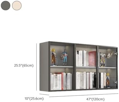 Wall Hanging Lateral Filing/Vertical Timber Wall Unit Transparent Glass Door Shelf Wall-Mounted Wood Bookcase Action Figure Model Storage Cabinet Display Case Grey 47" L x 10" W x 26" H