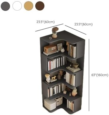 Vertical L-Shape Storage with Open Back 5 Shelves Corner Bookshelf Wood Floor Rack Student Integrated Wall Bookcase Corner Cabinet Multi-Layer Storage Cabinet White 24" L x 24" W x 63" H
