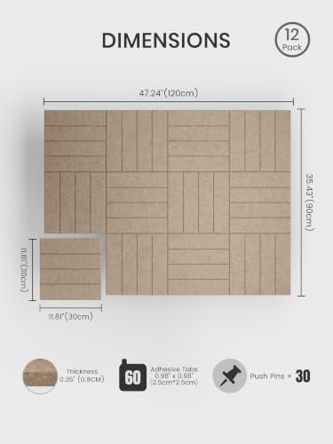 Bumusty 48" x 36" Large Cork Board Alternative, Taupe
