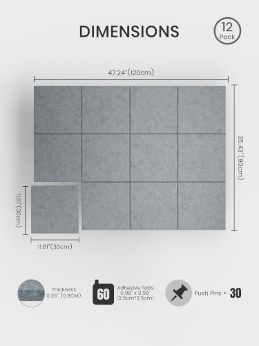 Bumusty 48"x 36" Large Felt Bulletin Board Tiles, Blue Gray