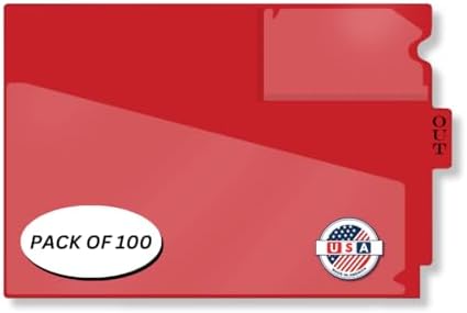 Doctor Stuff - Center Tab Vinyl Out Guides, Diagonal Cut Front Pocket, Top Charge Out Slip Pocket, Plastic File Folder, Letter Size 9" x 13-1/4", Red, 100/Box