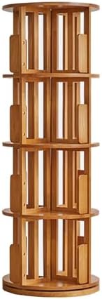 GAMAK Rotating Bookshelf Tower for Kids 360 Display 4 Tier Floor Standing Bookcase Tall Skinny Wood Bookcase Spinning Bookshelf for Bedroom Living Room Study Room (Color : Wood)