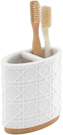 Nicole Miller - Tumbler, Durable Resin Countertop Accessories with Faux-Wood Base, Modern Bathroom Decor, Dorm Room Essentials (Lena Collection, White)