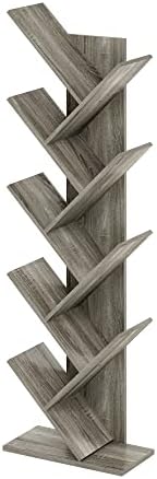 Furinno TREE Book Shelf, 9-Tier Bookshelf, Tree Bookcase with Angled Open Shelf, 8.4 x 15.7 x 50.9, Corner Shelf for Room Decor, for Living Room, Bedroom, Home Office, French Oak