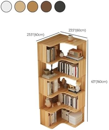Vertical Wall Corner Shelf with Open Back 6-Shelf Wood Corner Bookshelf Floor Book Rack Multi-Layer Storage Shelf Against the Wall Bookcase Dark Walnut 24" L x 24" W x 63" H