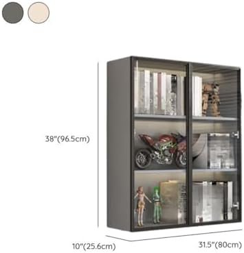 Wall Hanging Lateral Filing/Vertical Timber Wall Unit Transparent Glass Door Shelf Wall-Mounted Wood Bookcase Action Figure Model Storage Cabinet Display Case Warm White 31" L x 10" W x 38" H