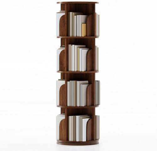 GAMAK Small Rotating Bookshelf 360 Display 3-4 Tier for Small Spaces Kids Narrow Swivel Corner Book Shelf Wood Used in Bedrooms Living Rooms Study Office (Color : Walnut, Size : Four)