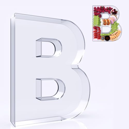 11" Acrylic Letter Charcuterie Box, Reusable Fillable Alphabet Number Shaped Form Tray for Birthday Anniversaries, Party Decorative Serving Plates Display Candy Cake (B)