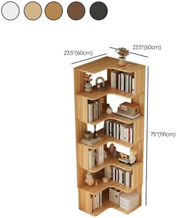 Vertical Wall Corner Shelf with Open Back 7-Shelf Wood Corner Bookshelf Floor Book Rack Multi-Layer Storage Shelf Against the Wall Bookcase White 24" L x 24" W x 75" H