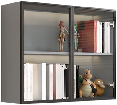 Wall Hanging Lateral Filing/Vertical Timber Wall Unit Transparent Glass Door Shelf Wall-Mounted Wood Bookcase Action Figure Model Storage Cabinet Display Case Grey 24" L x 10" W x 26" H