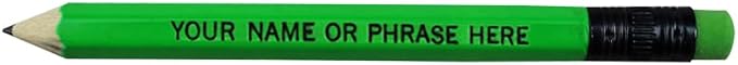 EZPENCILS & GIFTS - Golf Pencils Tipped with Eraser (1/2 a Pencil - Pew Pencils) - Neon Assorted Colored Barrel - FREE-PERSONALIZATION - 2HB Black Lead - Custom Text - Non-Smear Eraser – Package of 20
